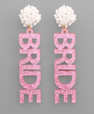 Acrylic Glitter Word Earrings Jewelry Golden Stella Bride Pink  