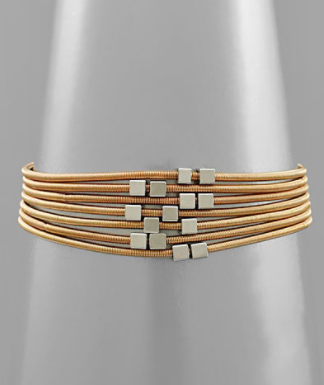 Slinky Stretch Bracelet Jewelry Golden Stella Gold w Silver Blocks  