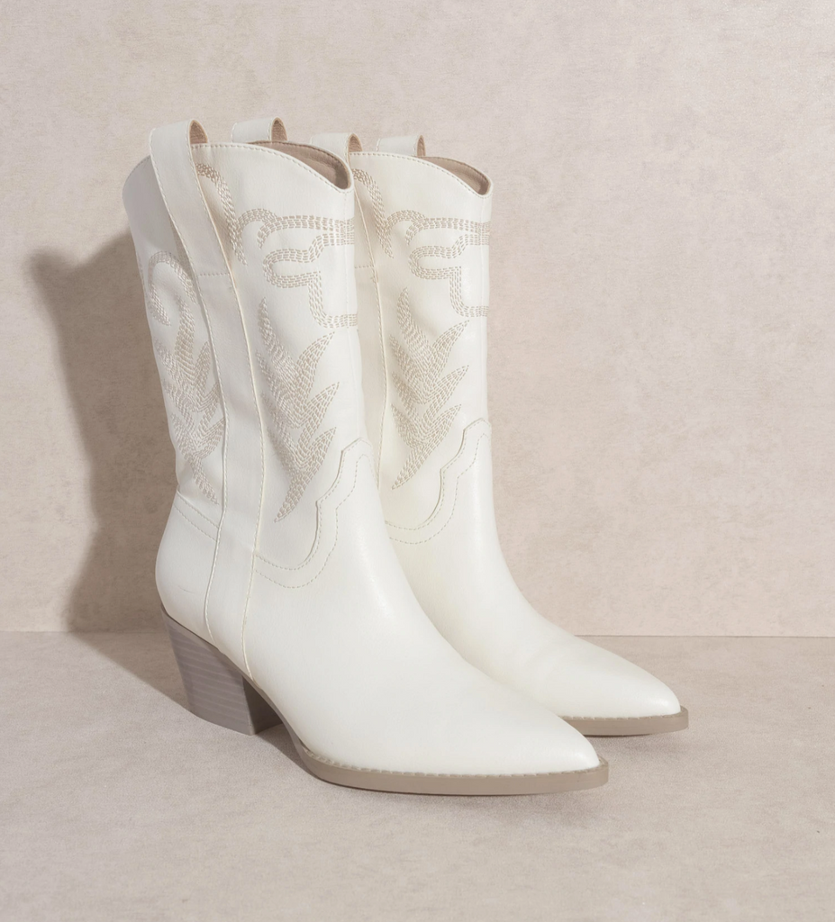 Sephira White Mid Cowgirl Boots Shoes Oasis Society   