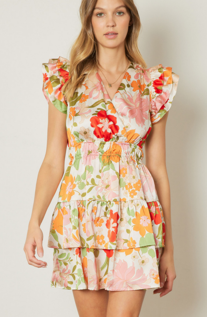 Retro Floral Fit Flare Dress Clothing Entro   