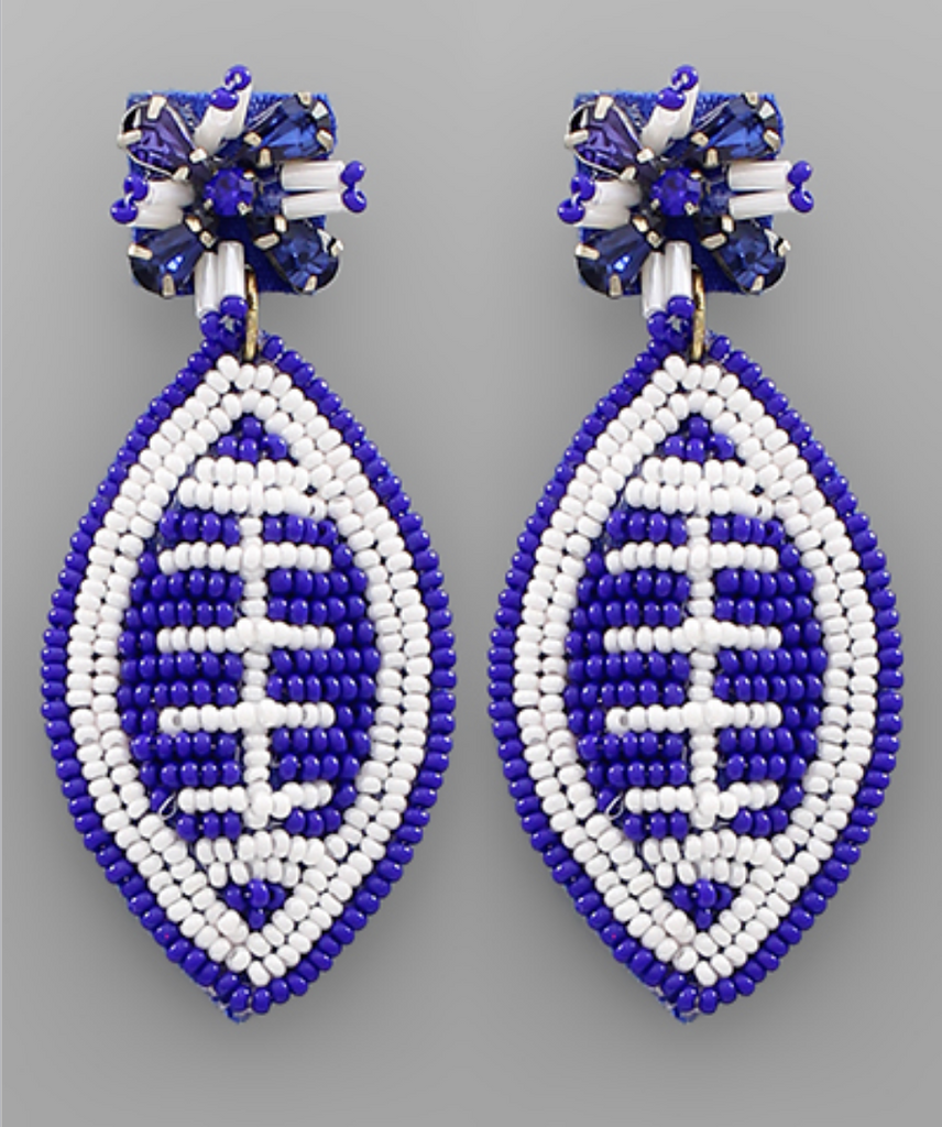 Blu/Wht Football Beaded Earrings Jewelry Golden Stella   