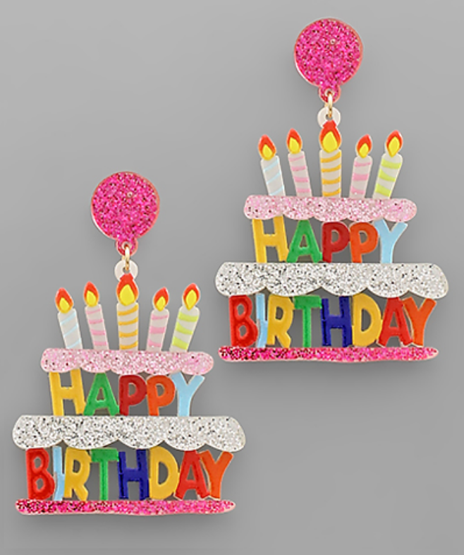 Birthday Acrylic Cake/Candle Earrings Jewelry Golden Stella   