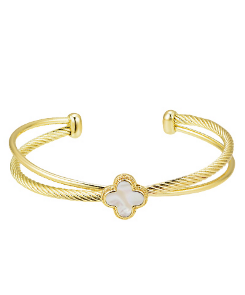 Mother of Pearl Clover X Cable Cuff Jewelry Golden Stella   