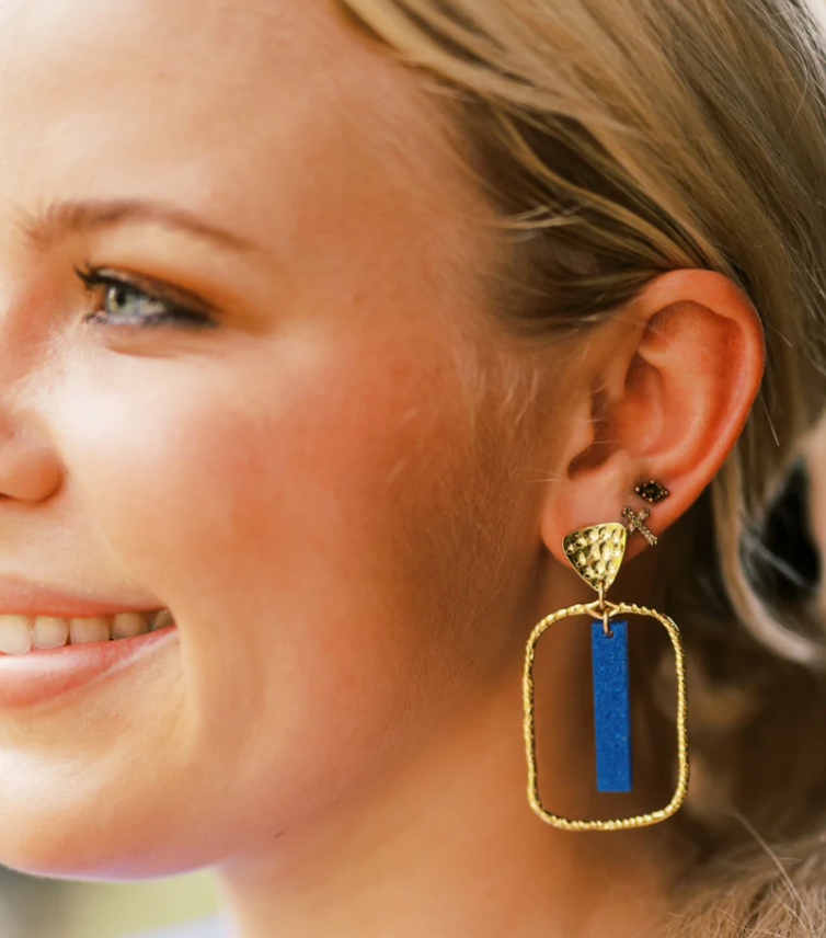 Royal Blue/Gold Glitter Stick Hoop Jewelry Taylor Shaye Designs   