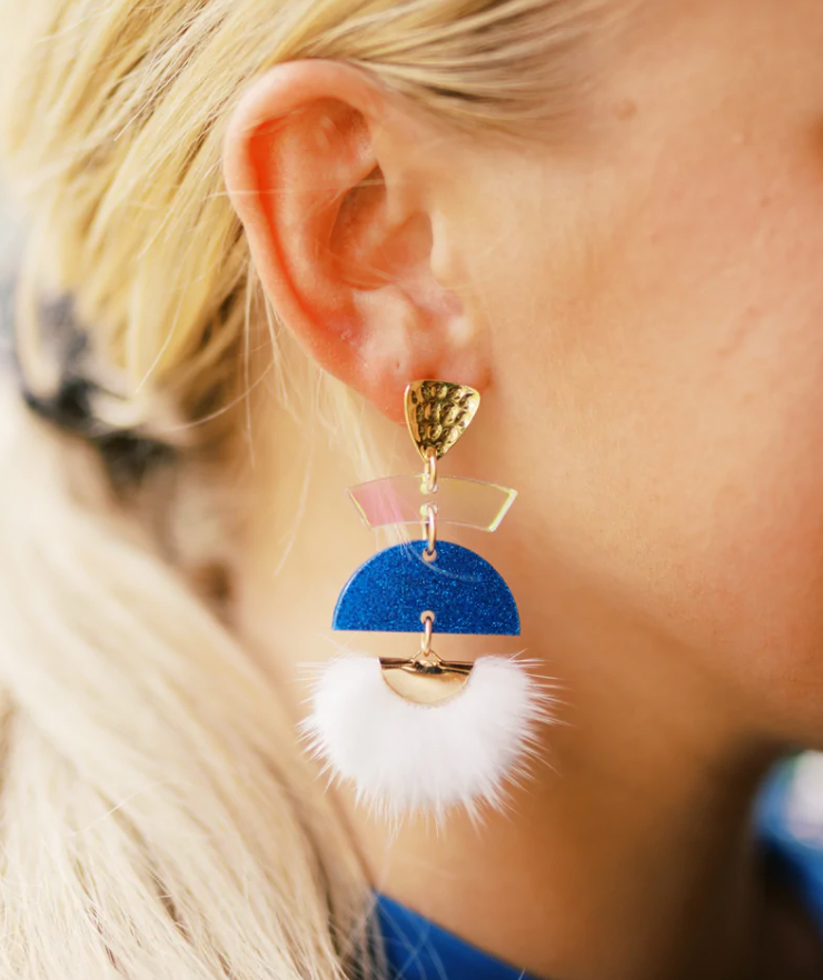 Royal/Gold Acrylic Puff Tassel Earrings Jewelry Taylor Shaye Designs   