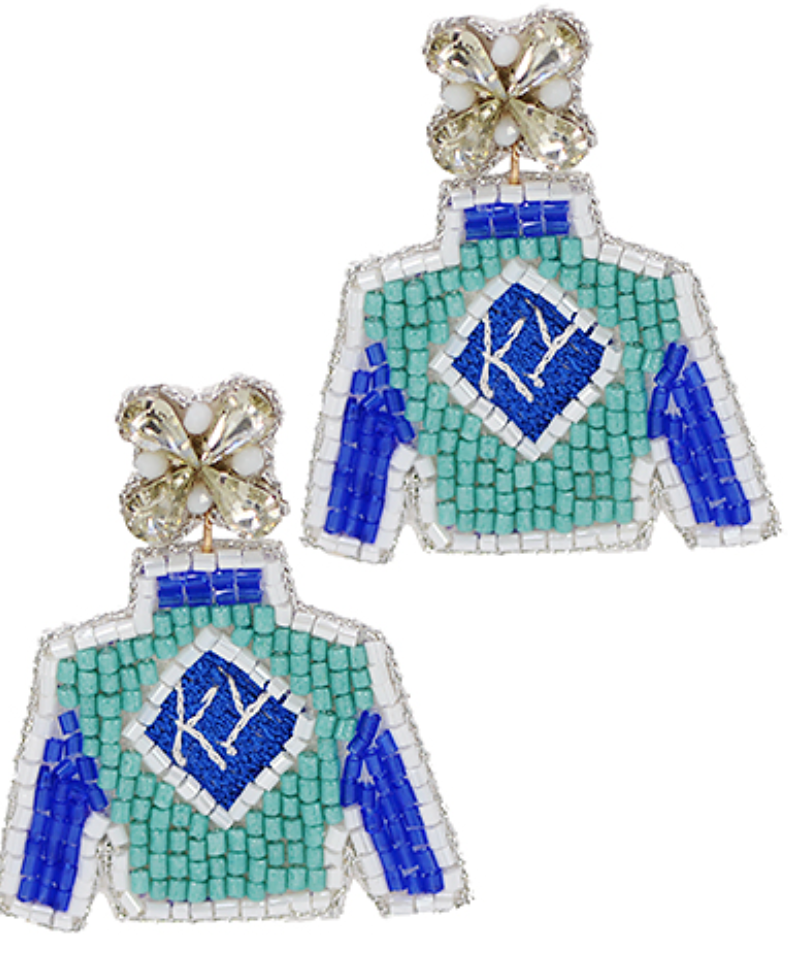 Beaded Jockey Earrings Jewelry Golden Stella KY Teal/Royal  