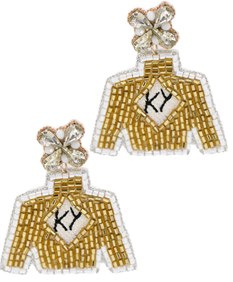 Beaded Jockey Earrings Jewelry Golden Stella KY Gold/White  