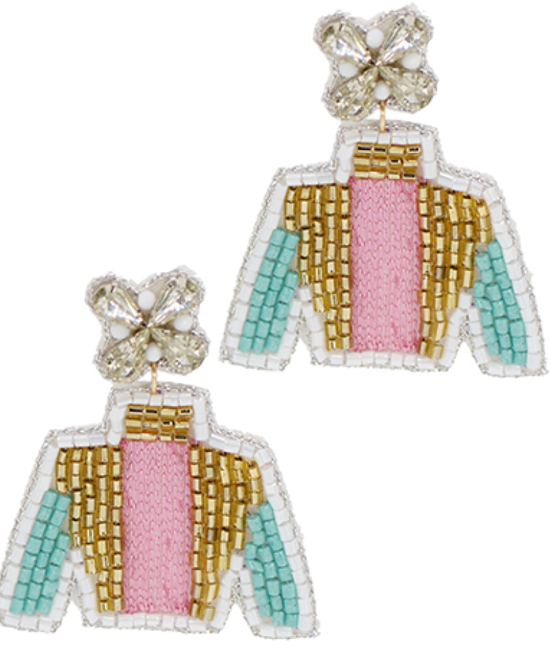 Beaded Jockey Earrings Jewelry Golden Stella Teal/Pink/Gold  