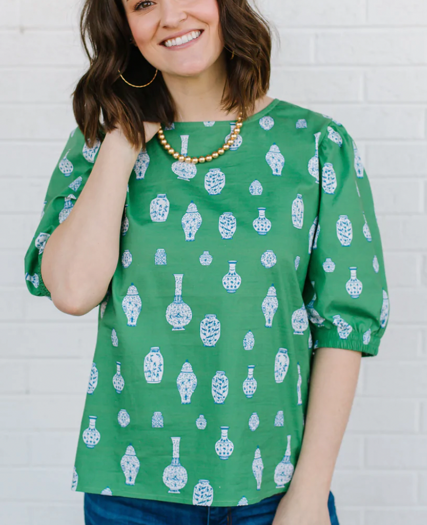 Green Ginger Jar Puff Slv Top Clothing Mary Square   