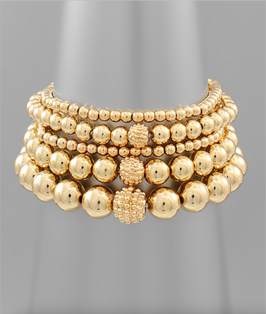 Beaded Gold Bracelet Jewelry Golden Stella 5 Layer w Crystal Bead  