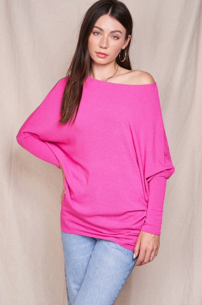 French Terry Dolman Slv Light Swtr Clothing Charlotte Avery Hot Pink S 