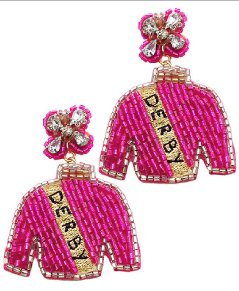Beaded Derby Jockey Silk Earrings Jewelry Golden Stella Magenta  