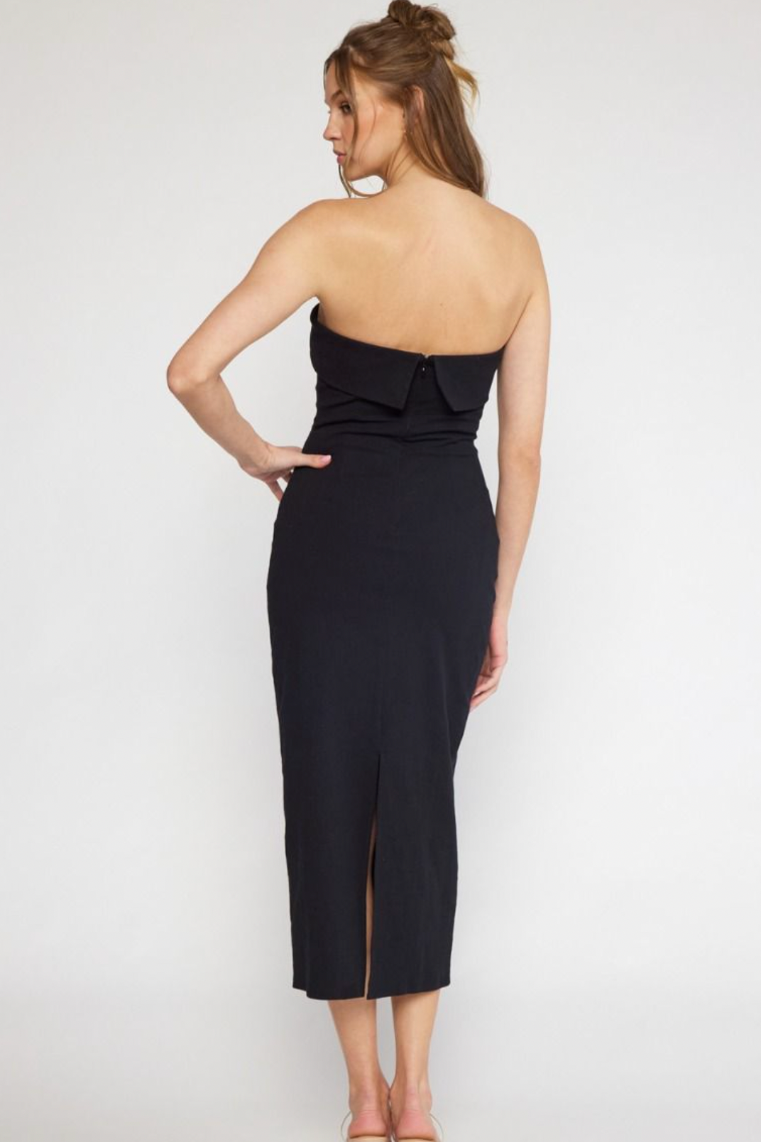 Linen Strapless Midi Dress w Slit – Peacocks & Pearls Lexington