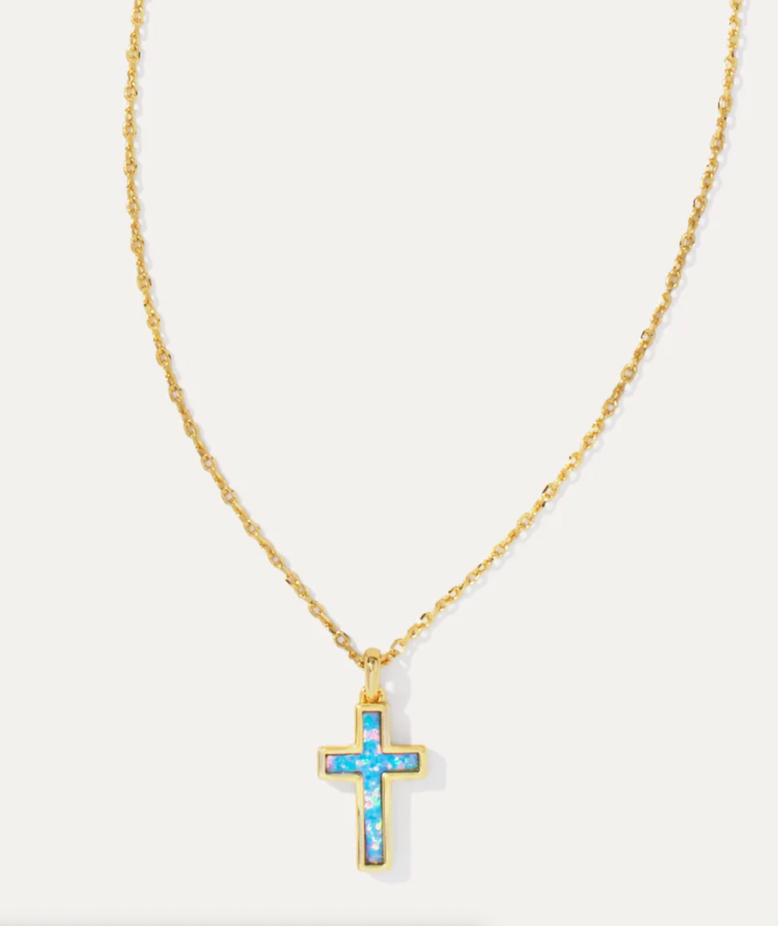 Cross Gold Pendant Necklace Jewelry Kendra Scott Periwinkle Opal  