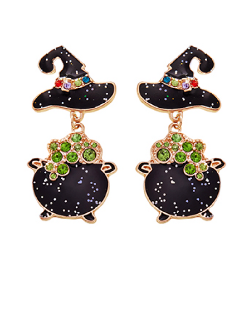 Halloween Earrings Jewelry Golden Stella Witch & Coldron  