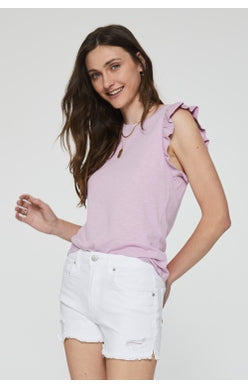 Ruffle Trim Slvless Tee Top Clothing Another Love Lavender XS 