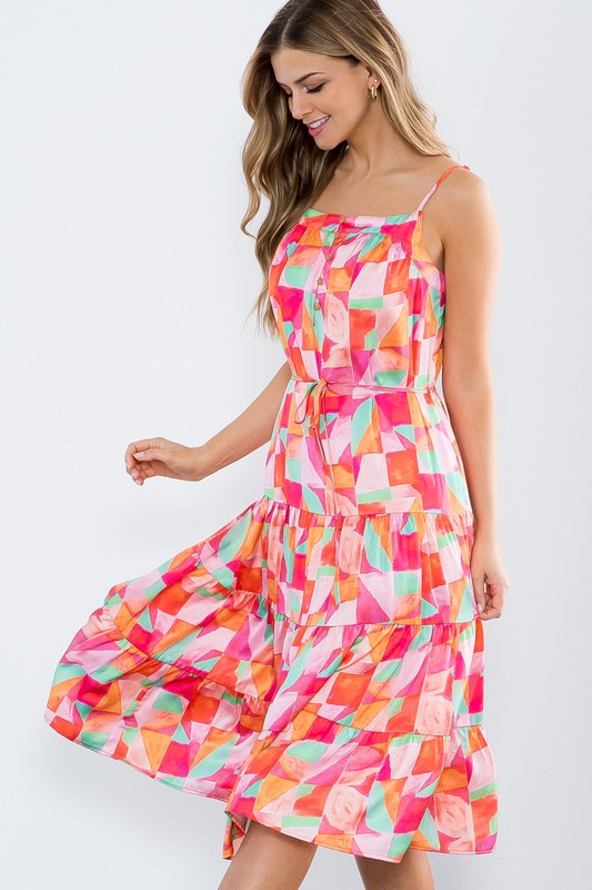 Multicolor Abstract Tiered Midi Dress  Peacocks & Pearls Lexington