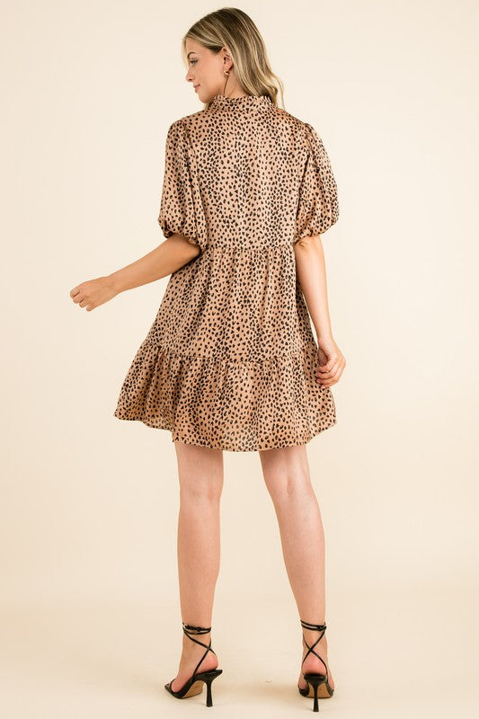 Leopard Print Bubble Slv Dress Clothing THML   
