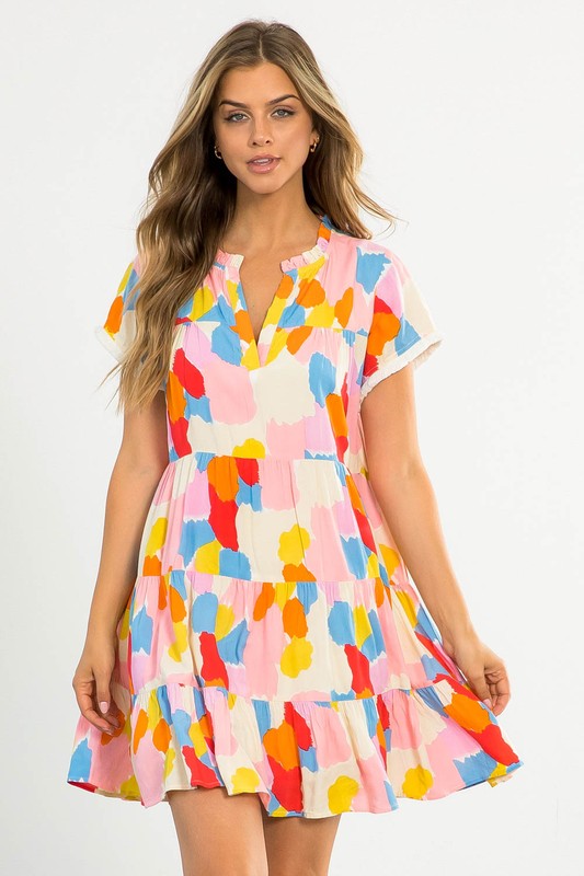 Multicolor Spotted Tiered Dress Clothing THML   