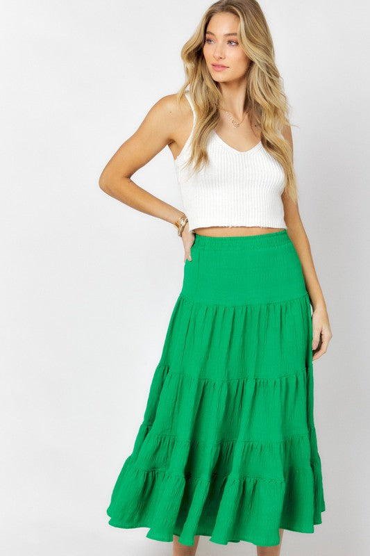 Green Crinkle Maxi Skirt Clothing Davi & Dani   