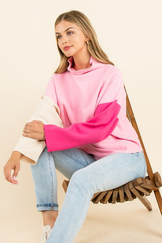 Multi Pink Turtleneck Sweater Clothing THML   