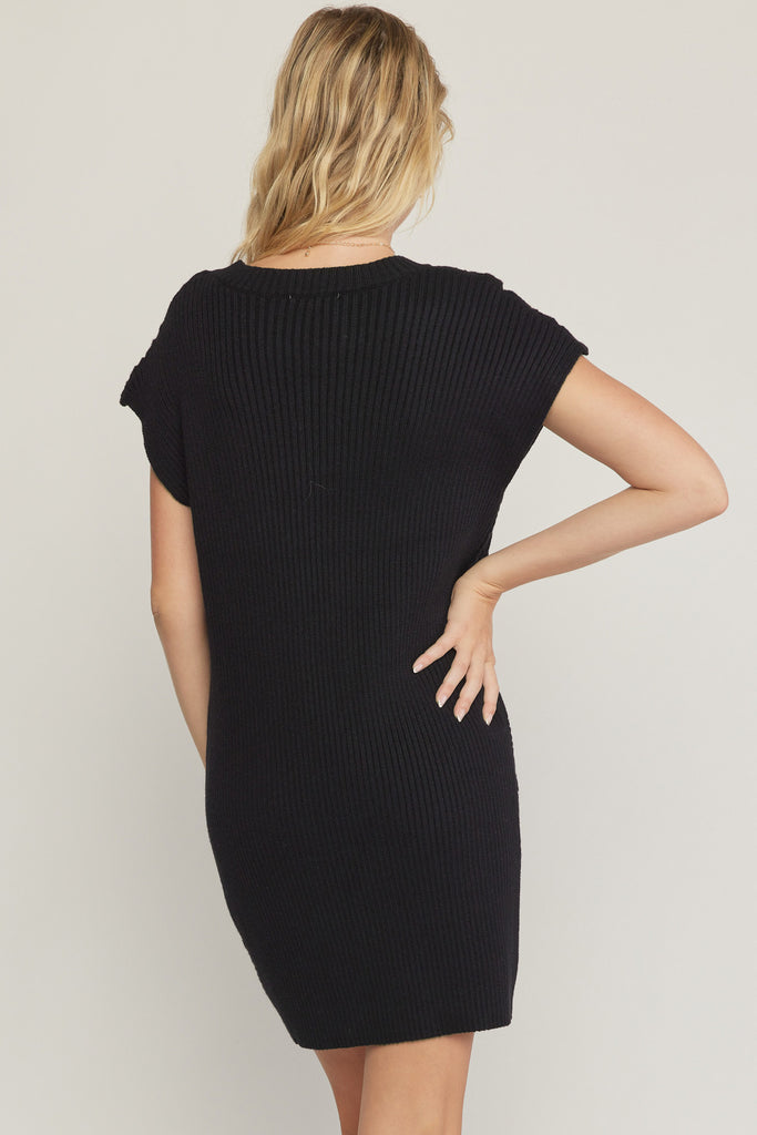 Black Cable Knit Sweater Dress Clothing Entro   