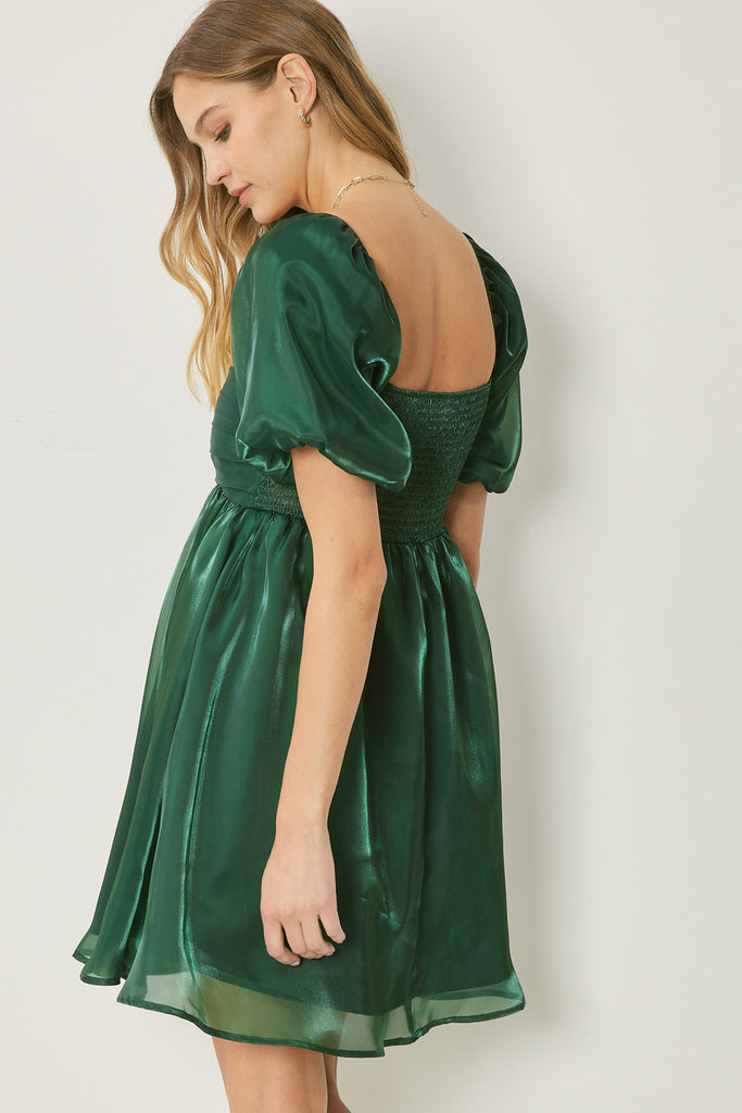 Bubble Sleeve Dress w/ square neck Clothing Entro Green L 