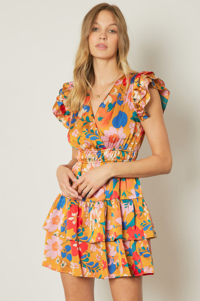 Retro Floral Fit Flare Dress Clothing Entro   