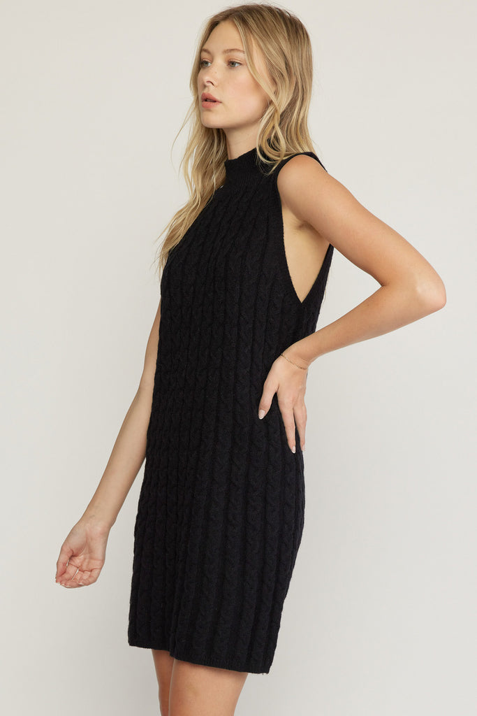 Cable Knit Sweater Dress Clothing Entro Black S 