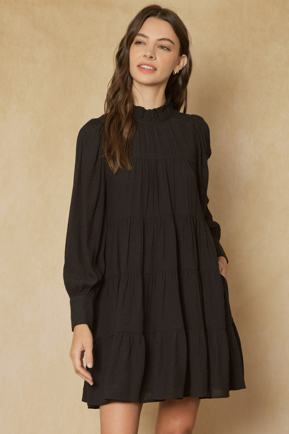 Mock Neck Tiered Long Slv Dress  Peacocks & Pearls Lexington