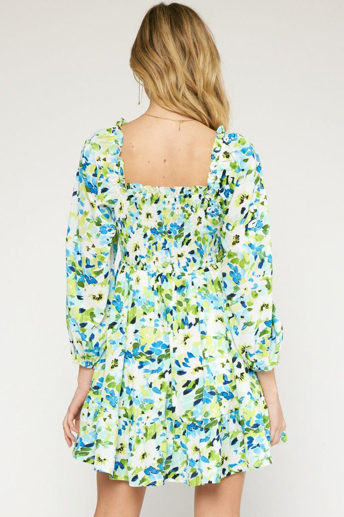 Floral Print Square Neck Tiered Dress Clothing Entro   