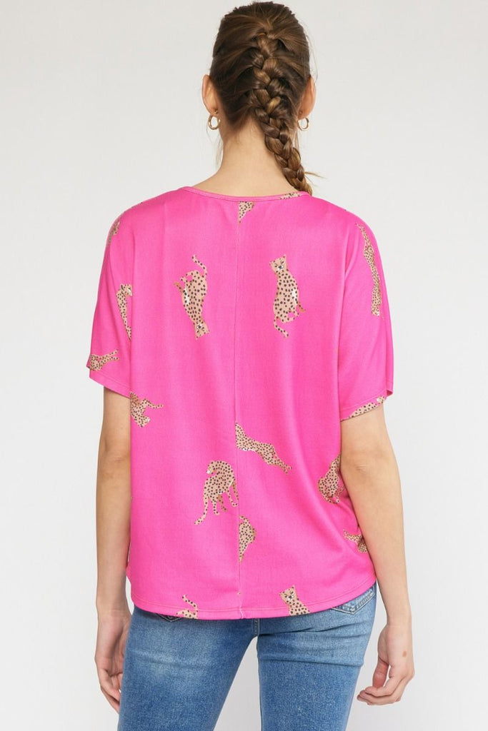 Hot Pink Cheetah Soft S/S Top Clothing Entro   
