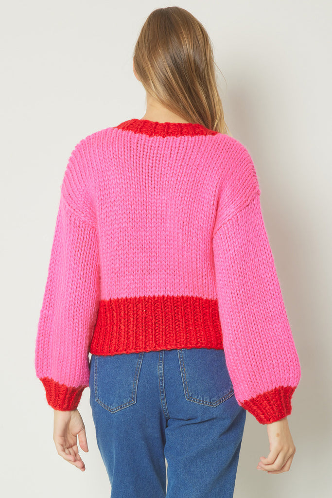Bright Pink/Red Colorblock Sweater Clothing Entro   