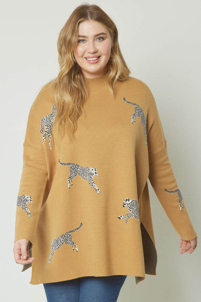 Cheetah Mock Neck Sweater Clothing Entro Camel S 