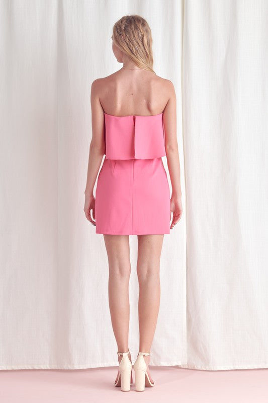 Pink Ruffle Strapless Cocktail Dress Clothing Lena   