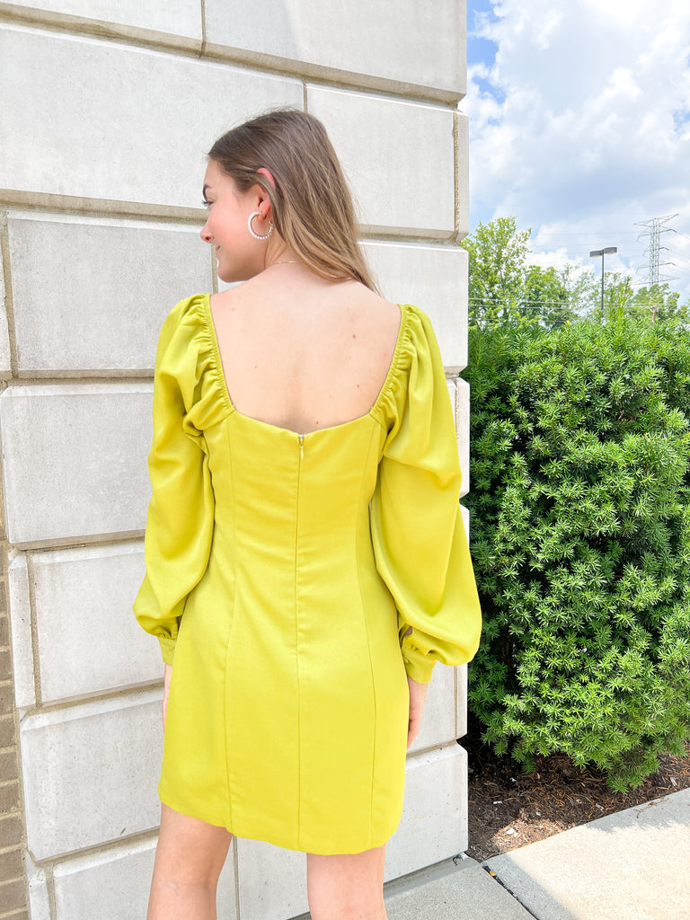 lime green asymmetrical dress Elegant Asymmetric Pleated Dress - Lime Green