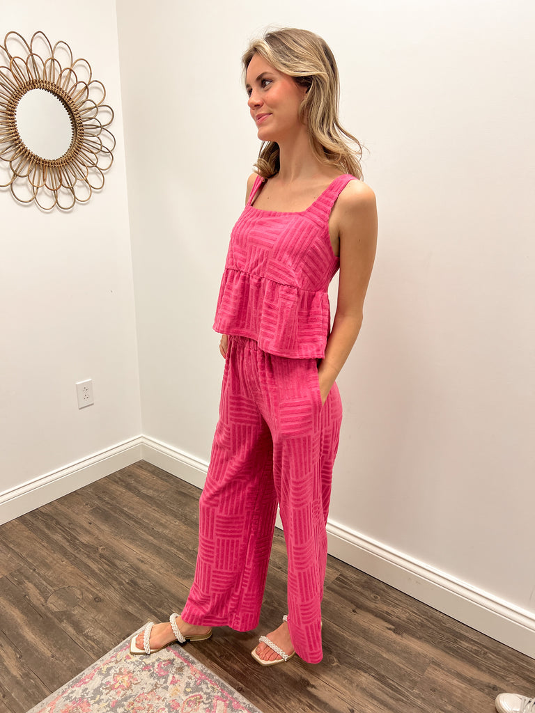 Pink Textured Top/Pants Set Clothing Polagram   