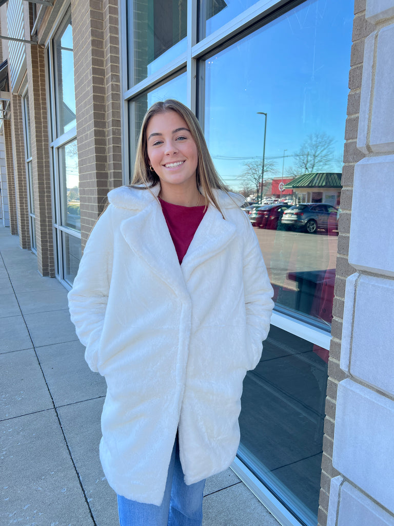 White Long Faux Fur Coat Clothing Molly Bracken   