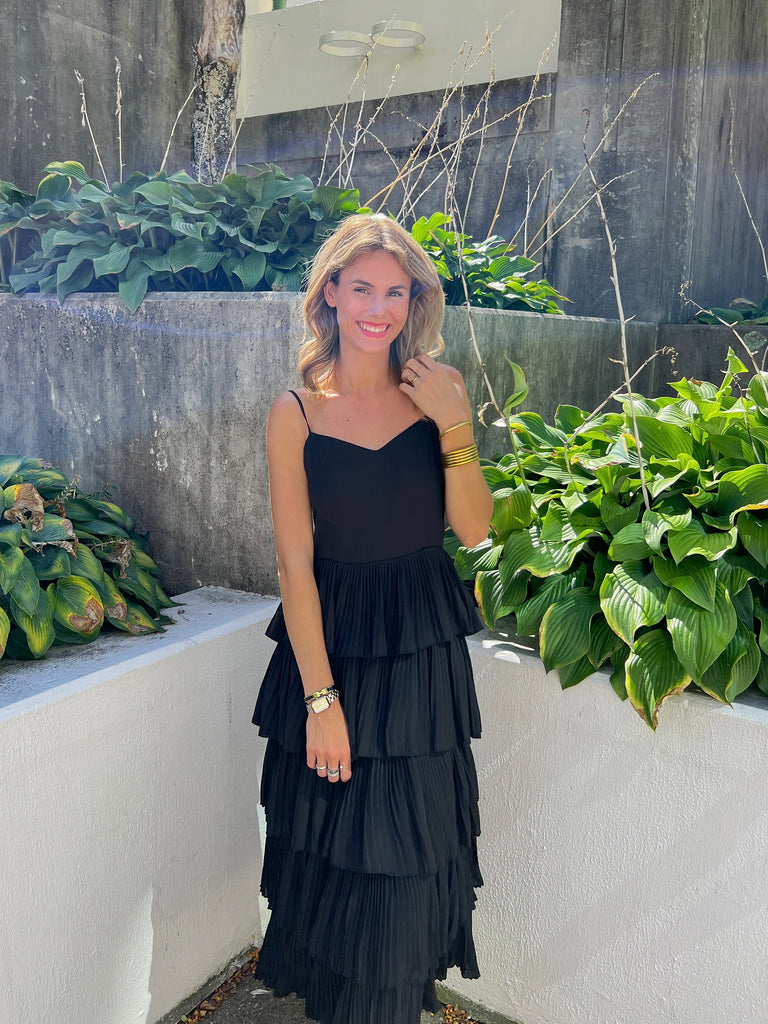 tiered pleated midi dress Navy Blue Tiered Dress - Blue Pleated Dress - Tiered Midi Dress