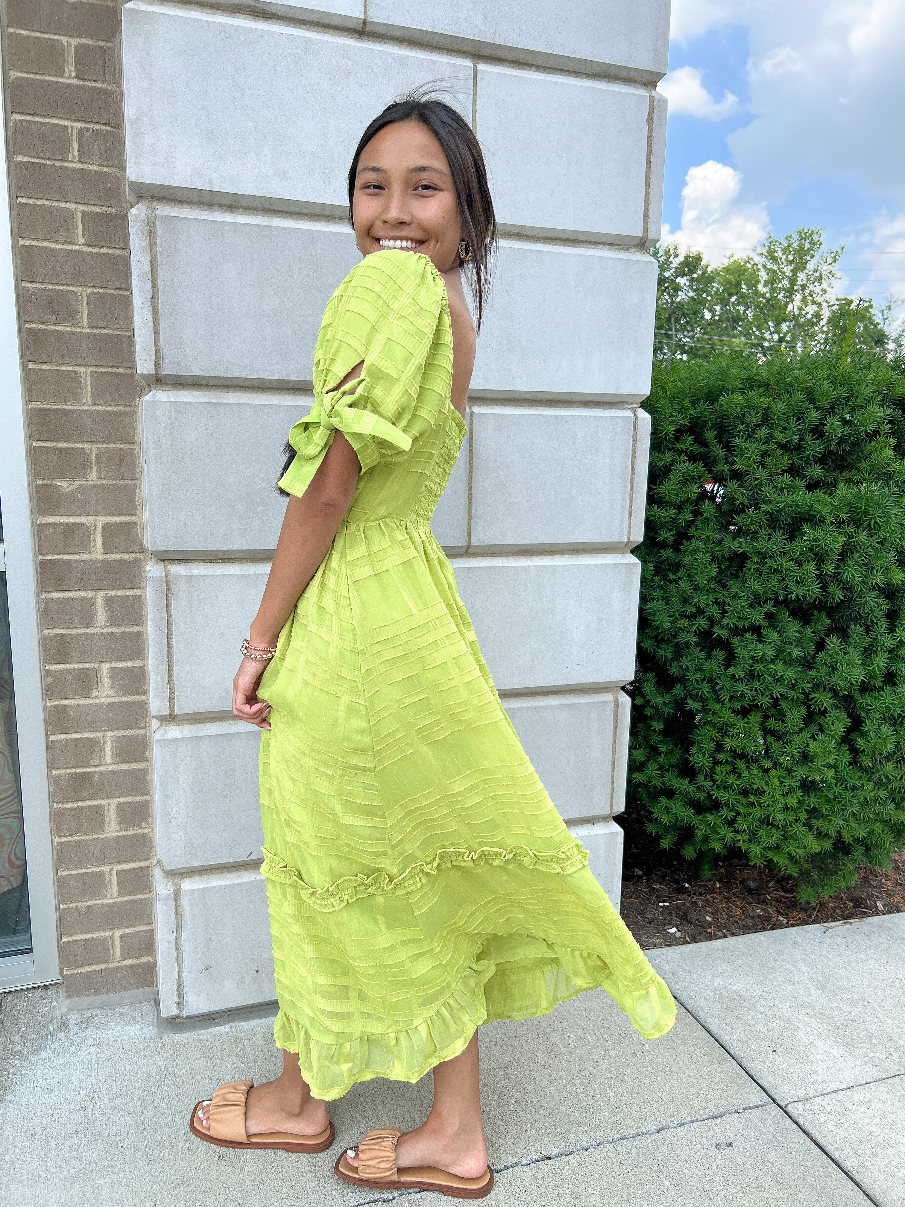 Lime Green Square Neck Midi Dress Peacocks & Pearls Lexington Lime Green Square Neck Midi Dress Peacocks & Pearls Lexington