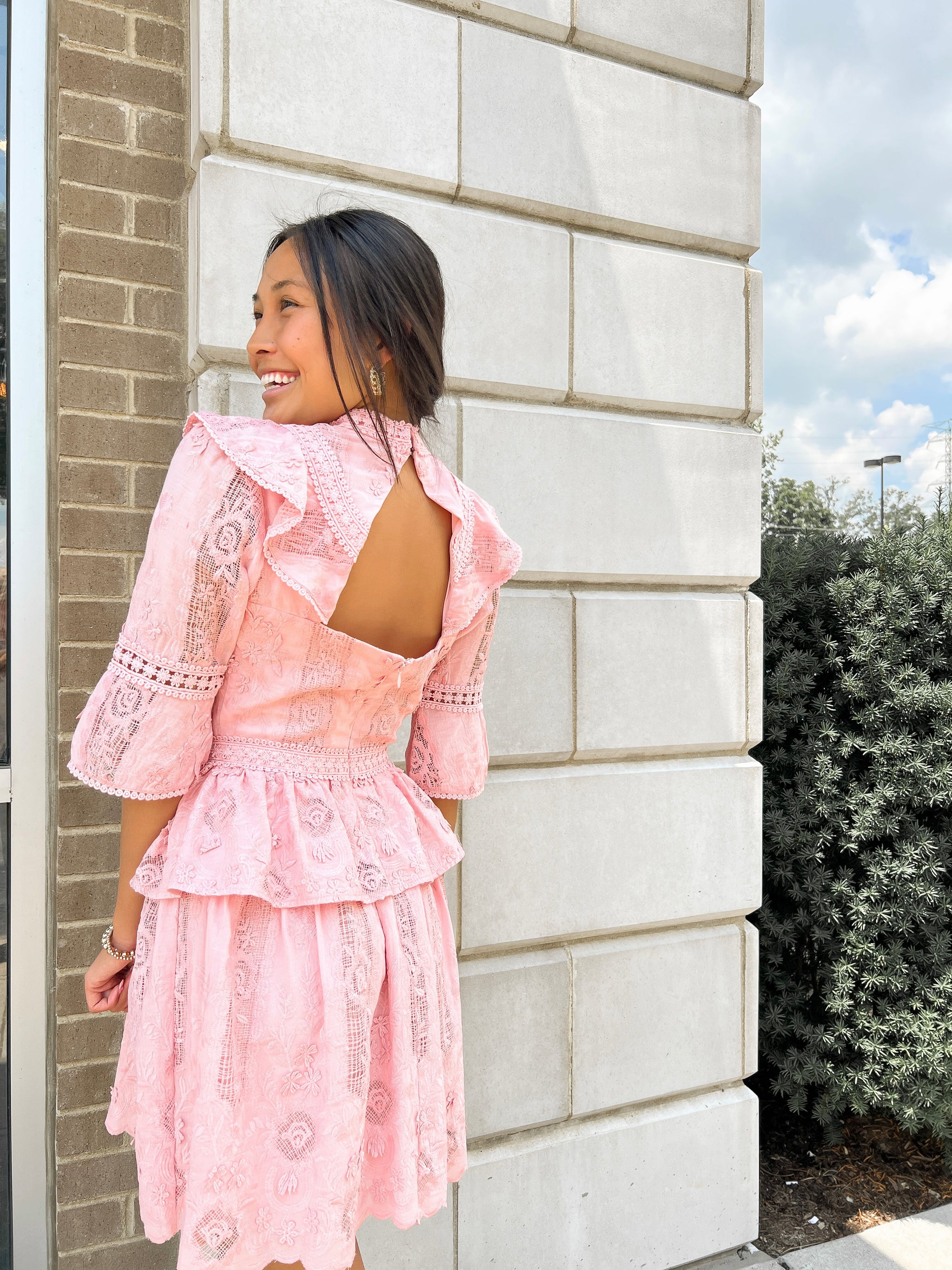 Pink Embroidered Mock Neck Dress – Peacocks & Pearls Lexington