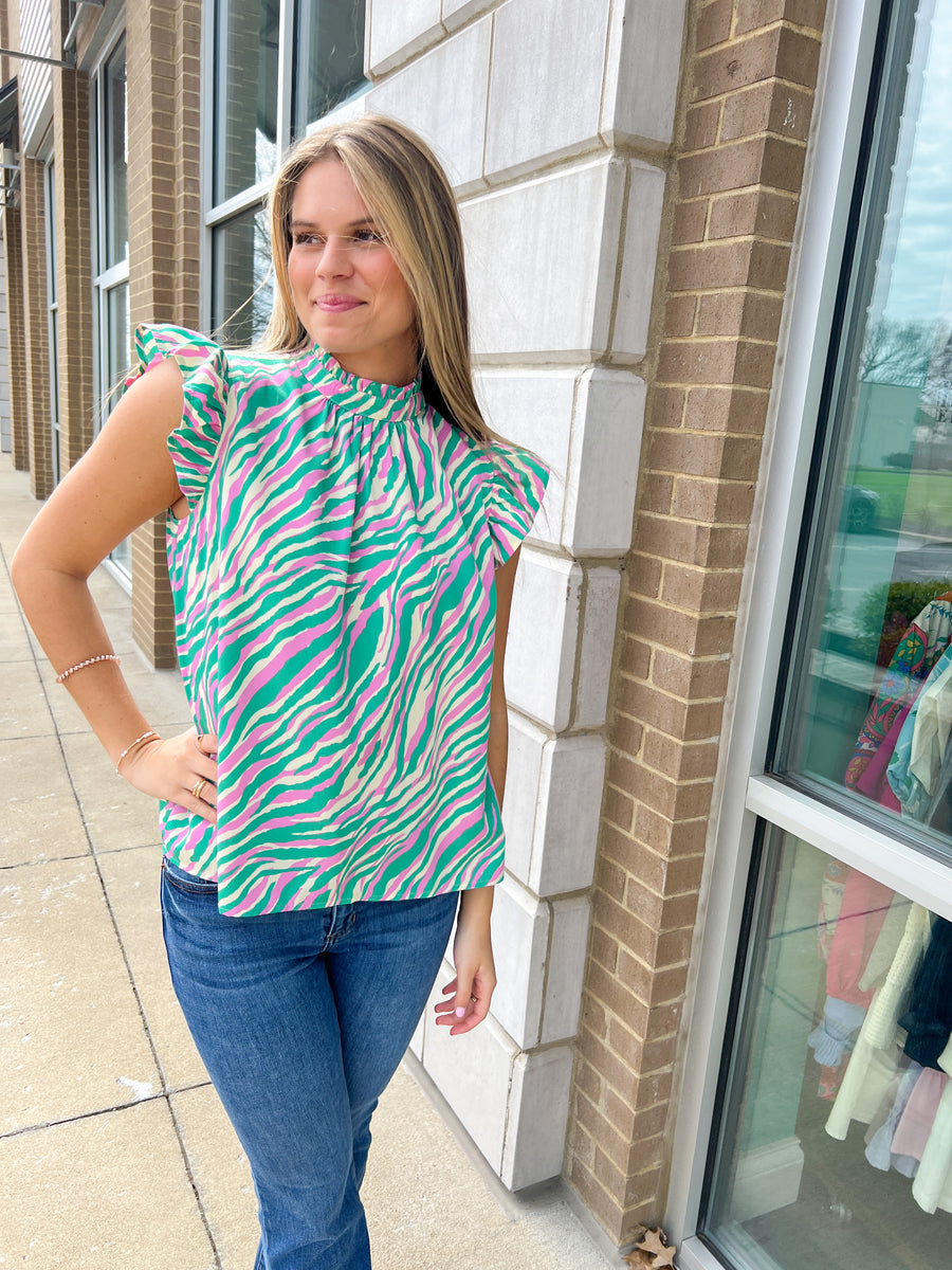 Flutter Slv Floral Top Lime Grn main image 0