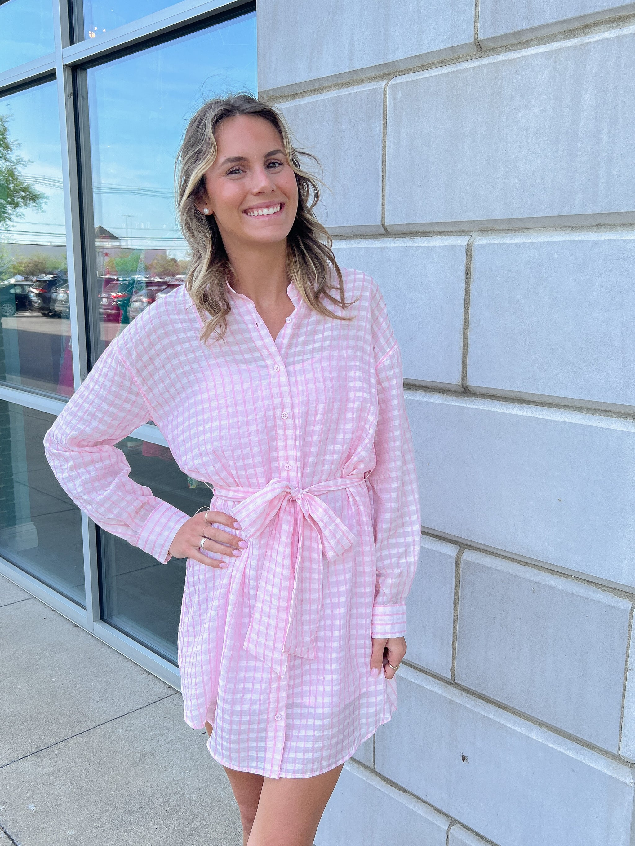 Pink Lng Slv Belted Shirt Dress – Peacocks & Pearls Lexington