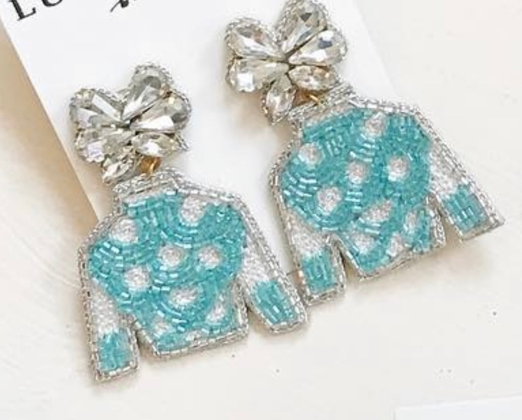 Jockey Silk Beaded Earrings Jewelry Lulubelles Mint/White/Silver Scalloped  
