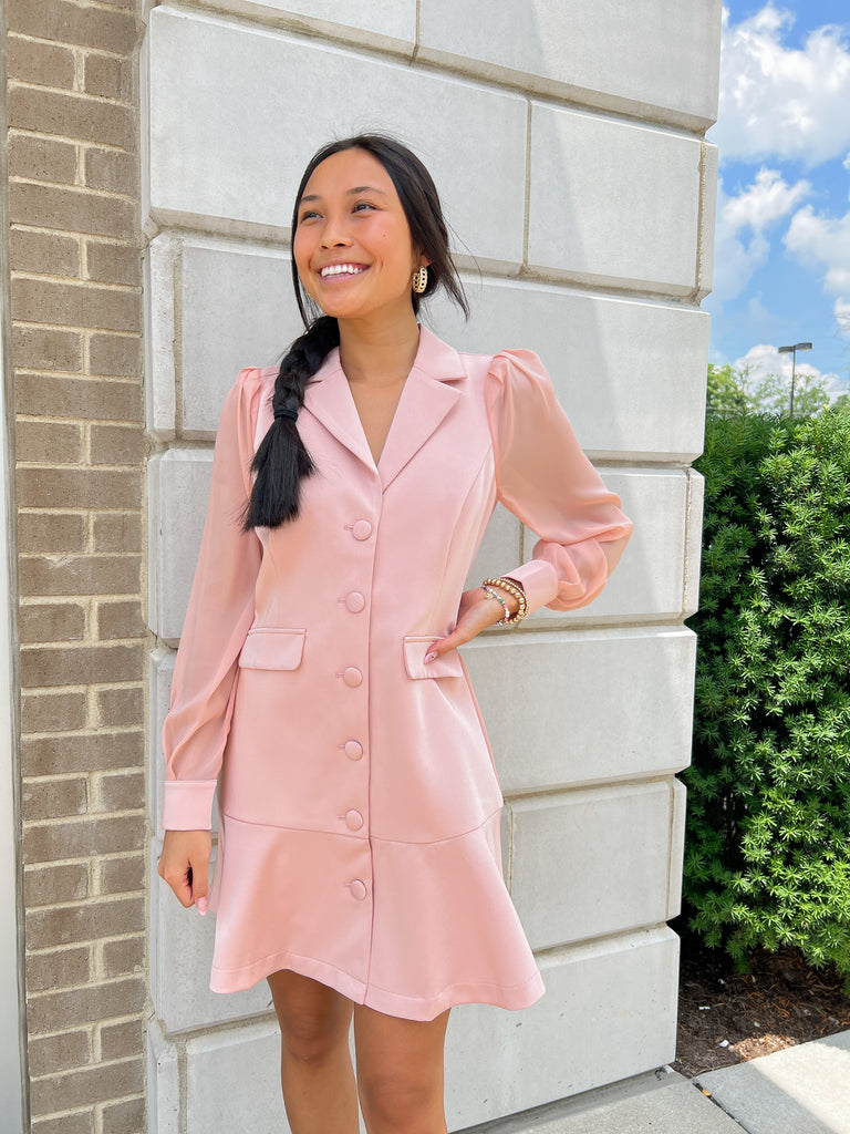 Pink Blazer Dress W/ Sheer Slv Clothing Adelyn Rae   