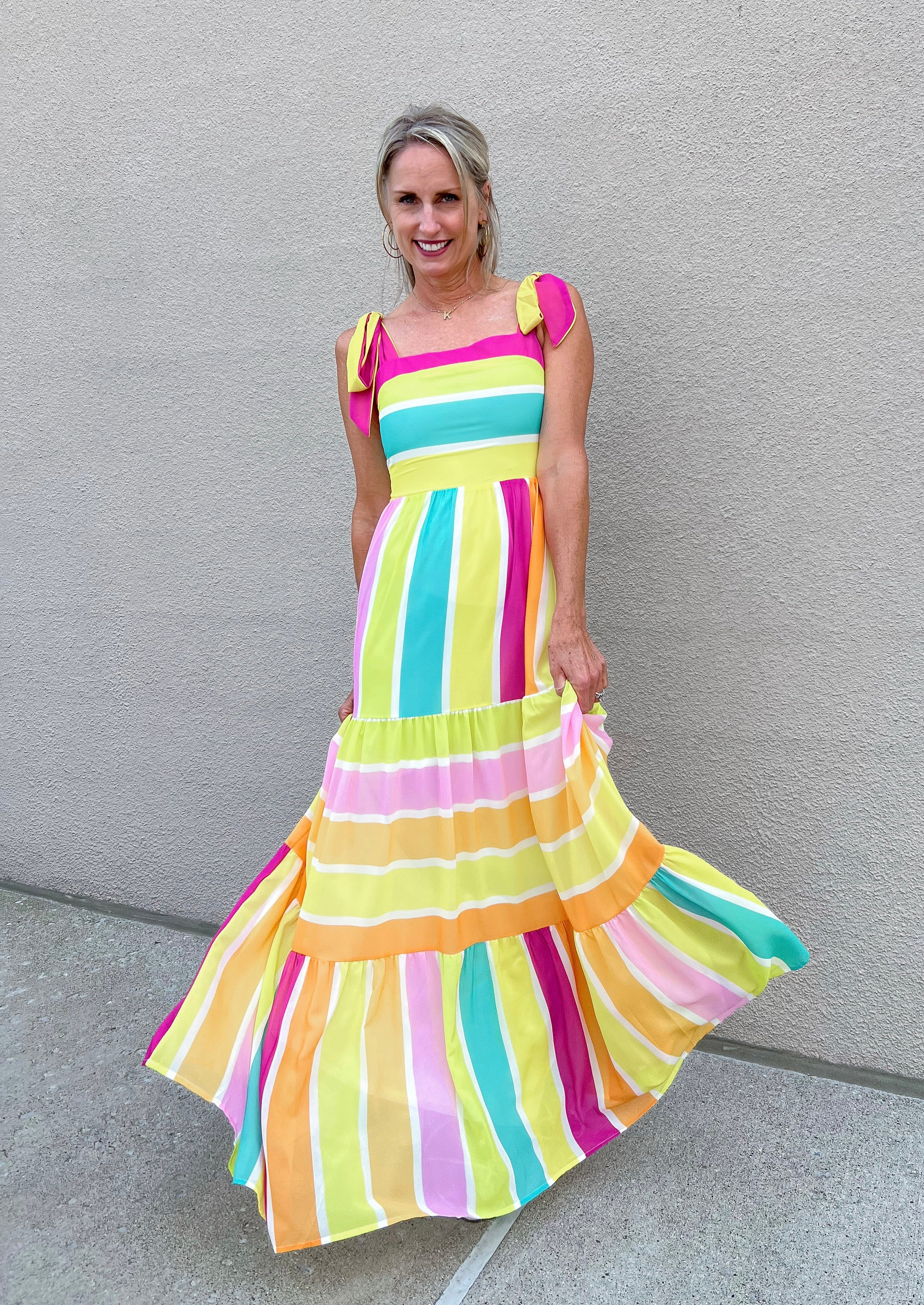 Multi Striped Tiered Maxi Dress Peacocks & Pearls Lexington Multi Striped Tiered Maxi Dress Peacocks & Pearls Lexington