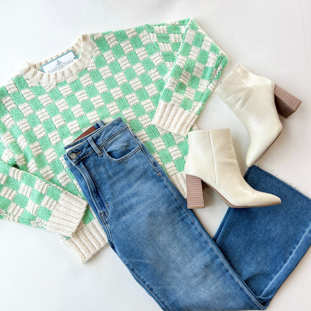 Green/White Checker Pattern Sweater Clothing Fate   