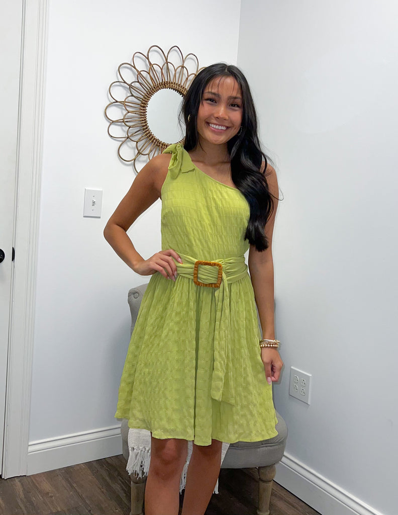 Lime Tie Single Shoulder Dress Clothing GPD XS  