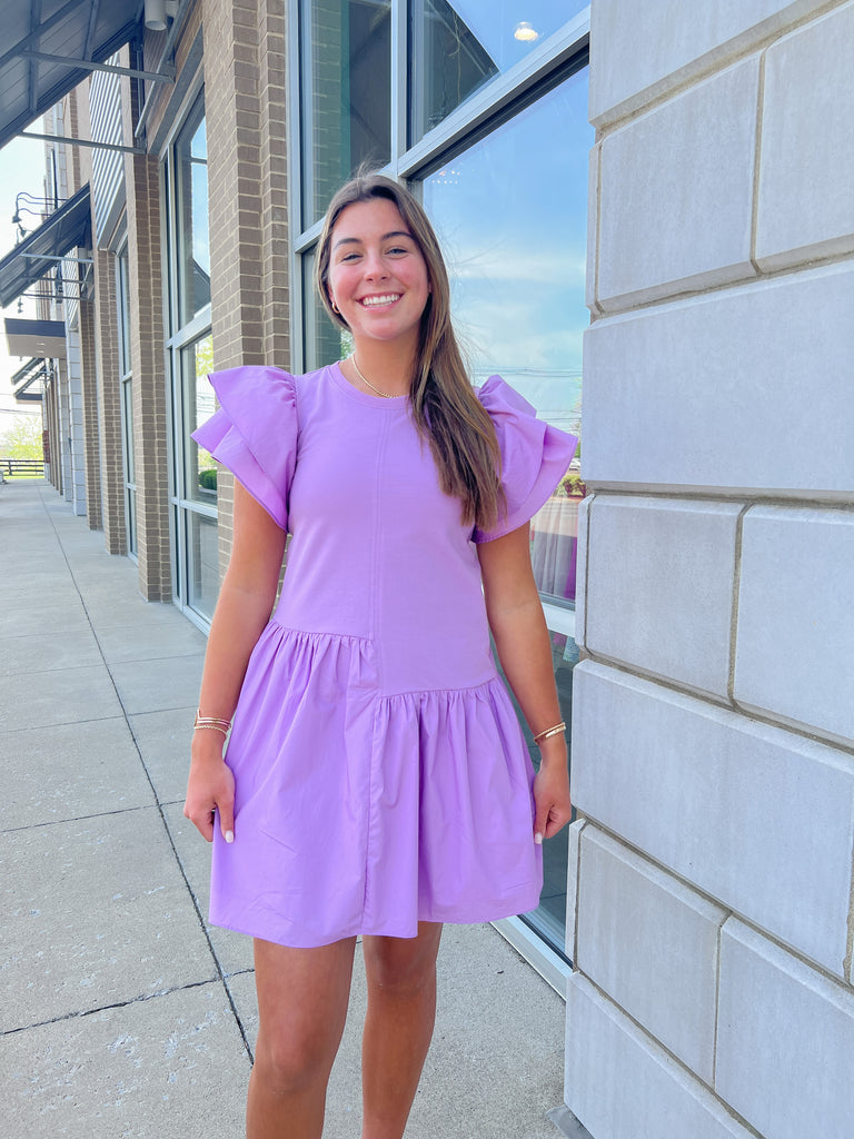 Purple Ruffled Asymmetrical Skirt Dress Clothing August Apparel   