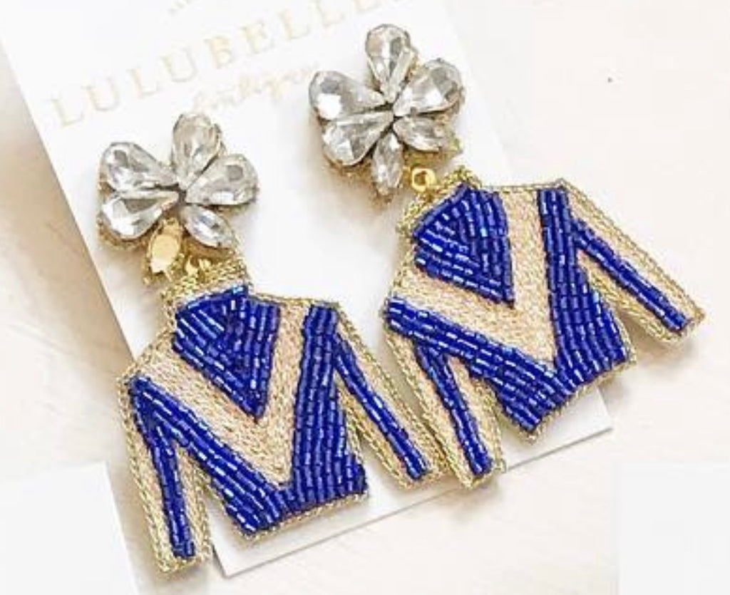 Jockey Silk Beaded Earrings Jewelry Lulubelles Navy/Gold V  